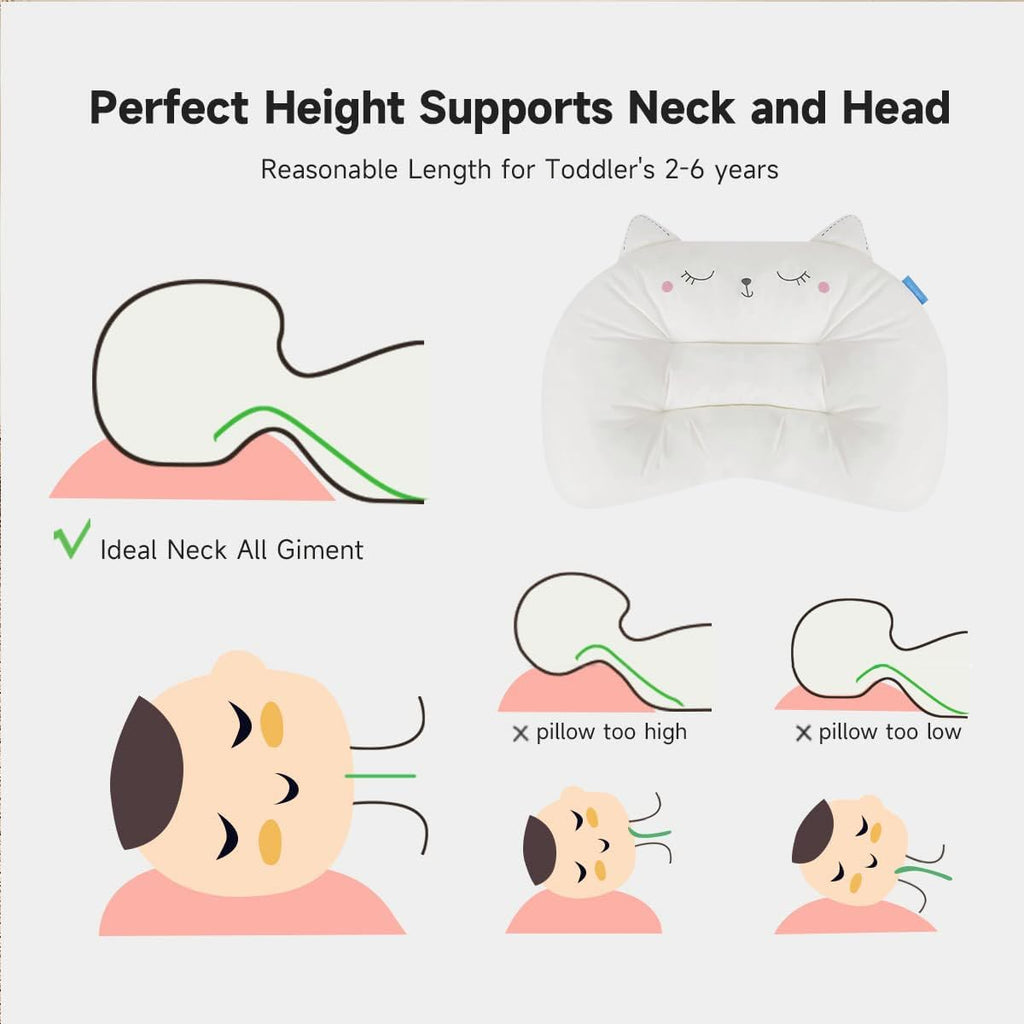 Choc chick Toddler Pillow,20X14inches Machine Washable Soft Hypoallergenic Kids Pillows,Child Cute Animal Perfect Toddler Pillows for Sleeping 2 Year Old (Cat)