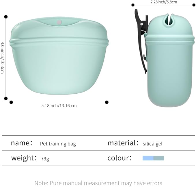 2 Pcs Silicone Dog Treat Pouch,Portable Dog Training Pouch for Treats with Magnetic Closure and Clip,Snacks and Treats to Take Along With Your Dog When Walking(Sky Blue + Light Green)