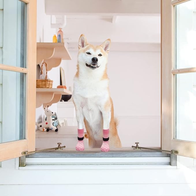 EXPAWLORER Anti Slip Dog Socks to Prevent Licking Paws, Dog Shoes for Hot Pavement, Dog Booties for Small Medium Large Senior Dogs, Traction Control Dog Boots & Paw Protectors for Hardwood Floors