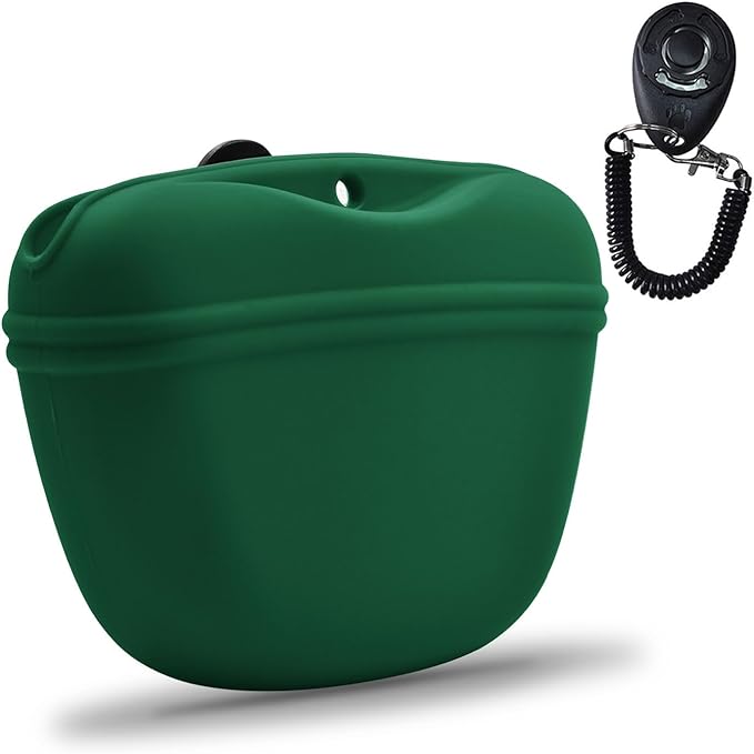 AUDWUD - Silicone Dog Treat Pouch - Clip on Portable Training Container - Convenient Magnetic Buckle Closing and Waist Clip - No BPA