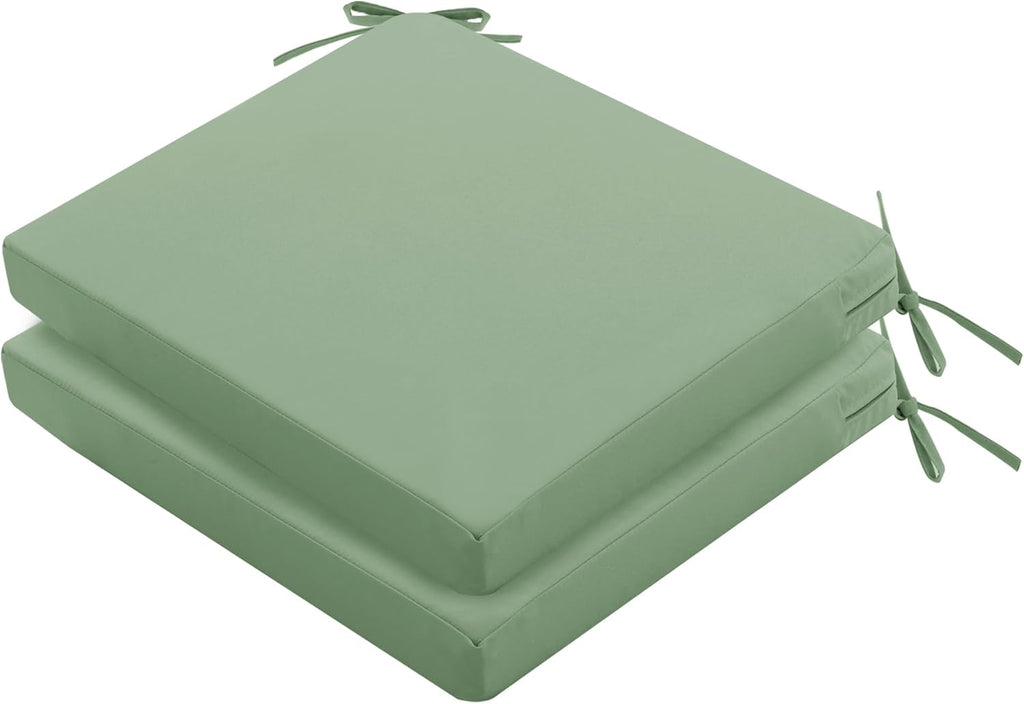 Outdoor Chair Cushions Set of 2: Waterproof & Fade Resistant Deep Seat Cushion for Patio Furniture - 24 x 24 Inch Chair Pad with Ties and Hidden Zipper - Patio Chair Cushion Replacement, Sage Green