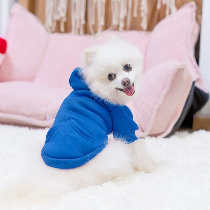 KOOLTAIL Basic Dog Hoodie - Soft and Warm Dog Hoodie Sweater with Leash Hole and Pocket, Dog Winter Coat, Cold Weather Clothes Sweatshirt for Small Medium Large Dogs Puppy Cat Boys Girls Blue XS