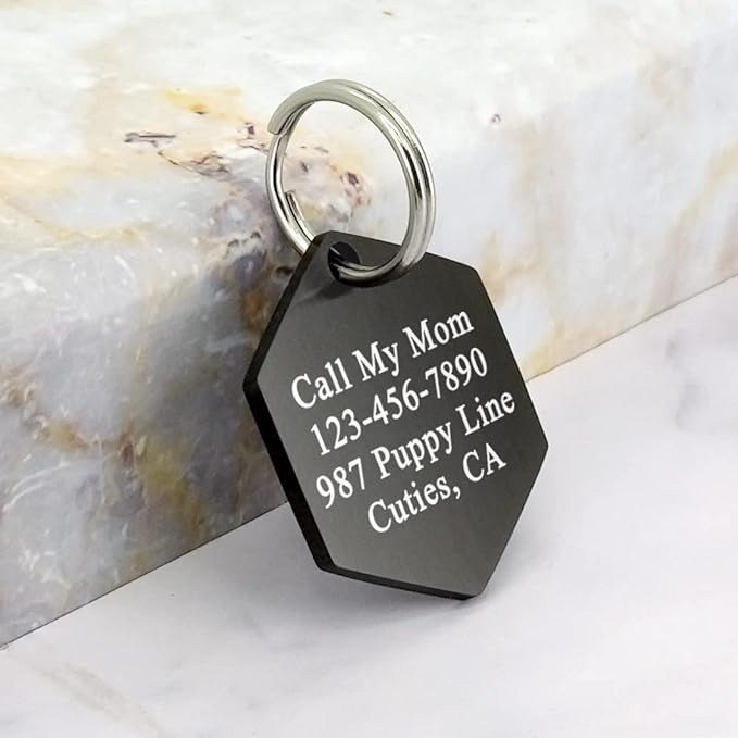 Ultra Joys Stainless Steel Pet ID Tag Dog Name Tags Personalized Front and Back Engraving, Customized Dog Tags and Cat Tag, Optional Engraved on Both Sides, Hexagon Tag with Vine Design, Small