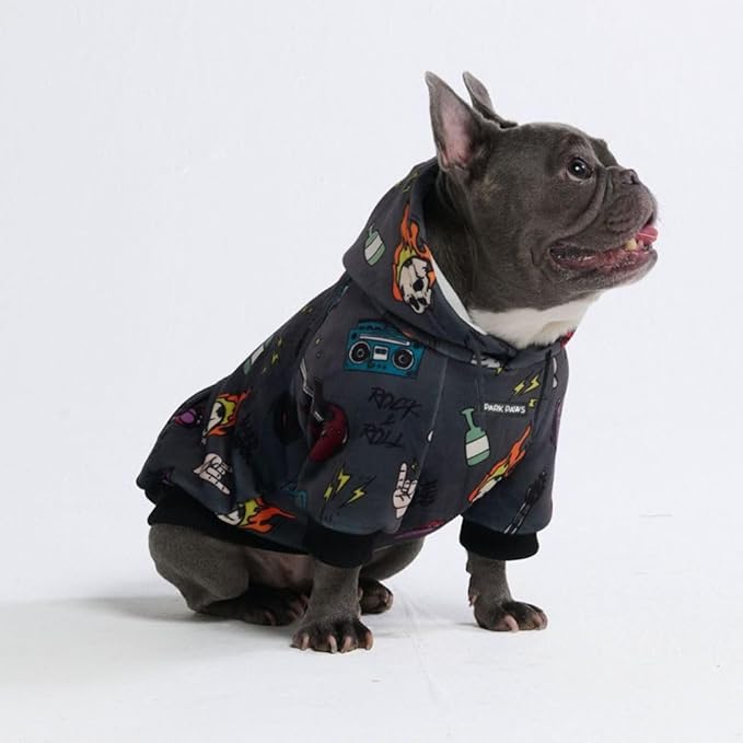Spark Paws Dog Hoodie – Premium Dog Sweater for Small, Medium, and Large Dogs | Warm Outfits for French Bulldogs, Pitbull, Puppy, Winter Jacket Alternative - Rock and Roll - L