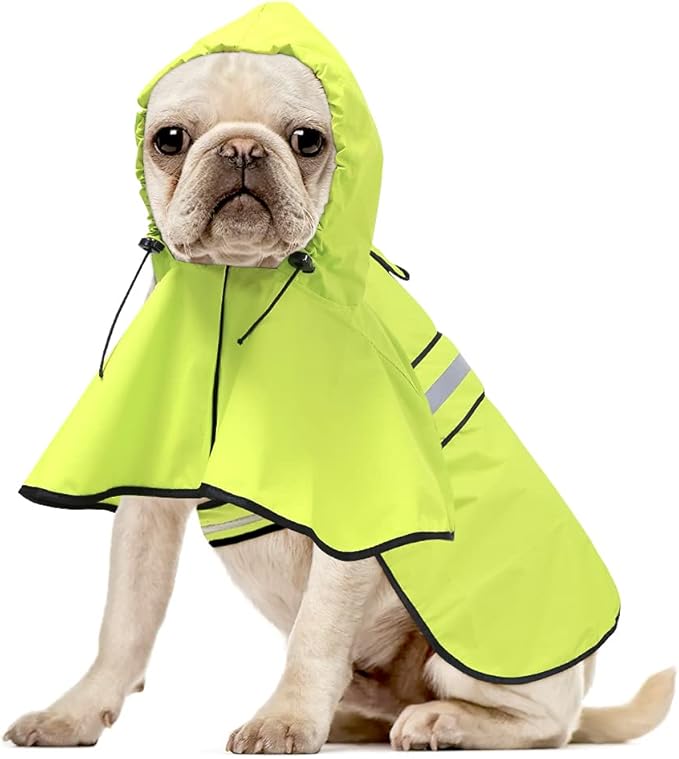 Waterproof Dog Rain Coat - Adjustable Hooded Pet Rain Jacket Raincoat, Reflective Lightweight Dog Slicker Poncho Raincoats (Neon Green, Medium)