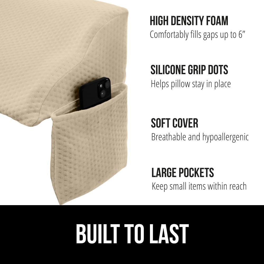 GORILLA GRIP Patent Pending Bed Wedge Pillow Headboard Gap Filler, US Designed, Comfortable Supportive High Density Foam Pillows, Stay in Place Gripping Dots, Wedges Between Mattress, Twin/XL Cream