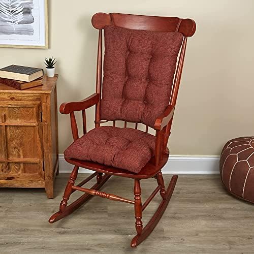 Klear Vu Omega Non-Slip Rocking Chair Cushion Set, Assembled in USA, Thick Padding & Tufted Design, Includes Seat Pad & Back Pillow with Ties, 17x17 Inches, 2-Piece Set, Tyson Red
