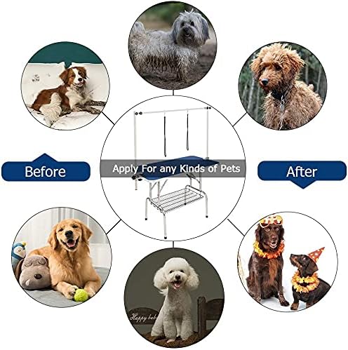 Dog Pet Grooming Table for Large Dogs Adjustable Height Heavy Duty Professional Portable Trimming Table with Arm/Noose/Mesh Tray, Maximum Capacity Up to 330 LBS, 42''/Blue