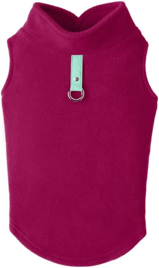 Gooby Fleece Vest Dog Sweater - Fuchsia, Large - Warm Pullover Fleece Dog Jacket with O-Ring Leash for Small to Medium Dogs