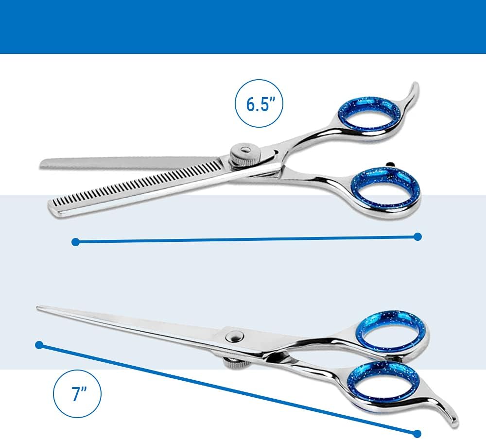 Laazar Pet Grooming Set - 7" Straight Pet Grooming Scissors & 6.5" Pet Thinning Shears with 42 Teeth | Professional Dog Scissors Kit | Use as Cat and Dog Shears