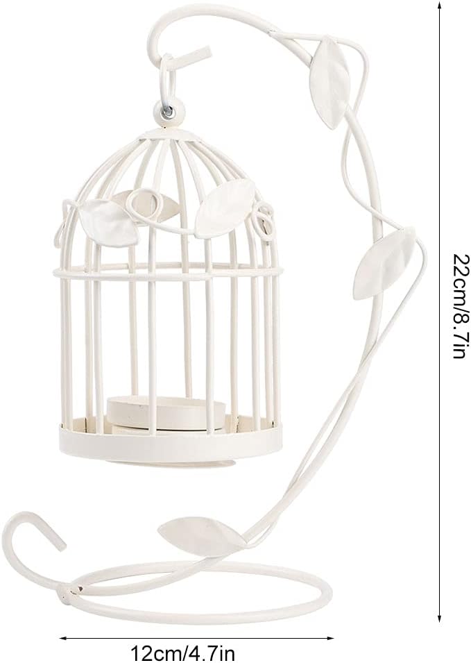 Birdcage Candle Holder, Hanging Candle Holder Decorative Bird Cages Bird Cage Decor Vintage Metal Candlestick for Wedding, Party(White)