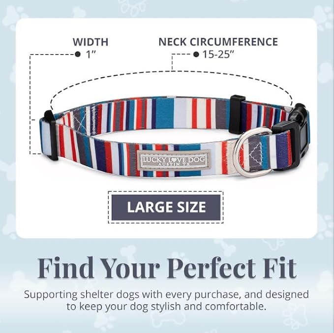 Lucky Love Dog - Adjustable Dog Collar with Easy Click Buckle for Small to Large Dogs, Durable, & Comfortable for Male & Female Dogs, Pet Collar for Puppies & Adult Ones - Linus, Large