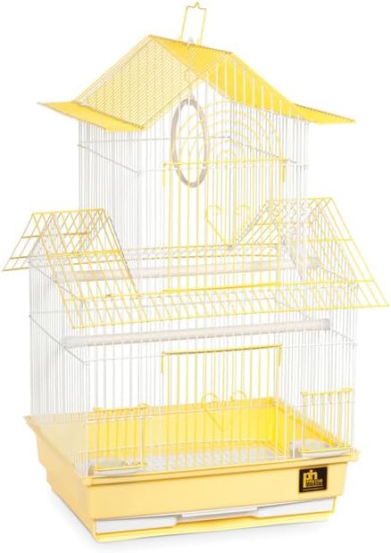 Rustic Retreat Bird Cage with Natural Wood Accents, Durable Metal Construction, Spacious Interior, and Comfortable Features for Birds' Yellow