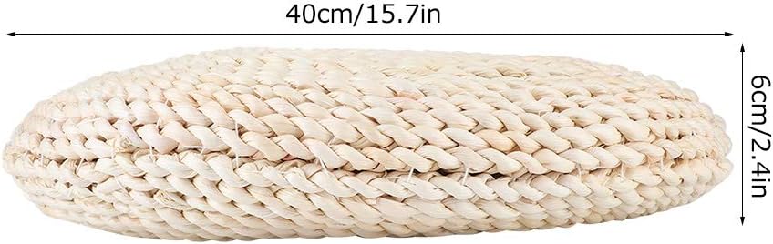 Japanese Round Tatami Hand Woven Floor Cushion, Meditation Yoga Mat, Corn Bran Pouf with Silk Floss Filler, Ergonomic for Zen Tea Ceremony, Home Decor, 40x40x6cm