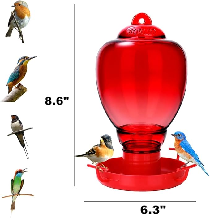 Colorful Glass Wild Bird Waterer 32 Oz Bird Water Feeder for Outdoors Garden Outside Water Cooler Tree Yard Decoration (Red Flower)