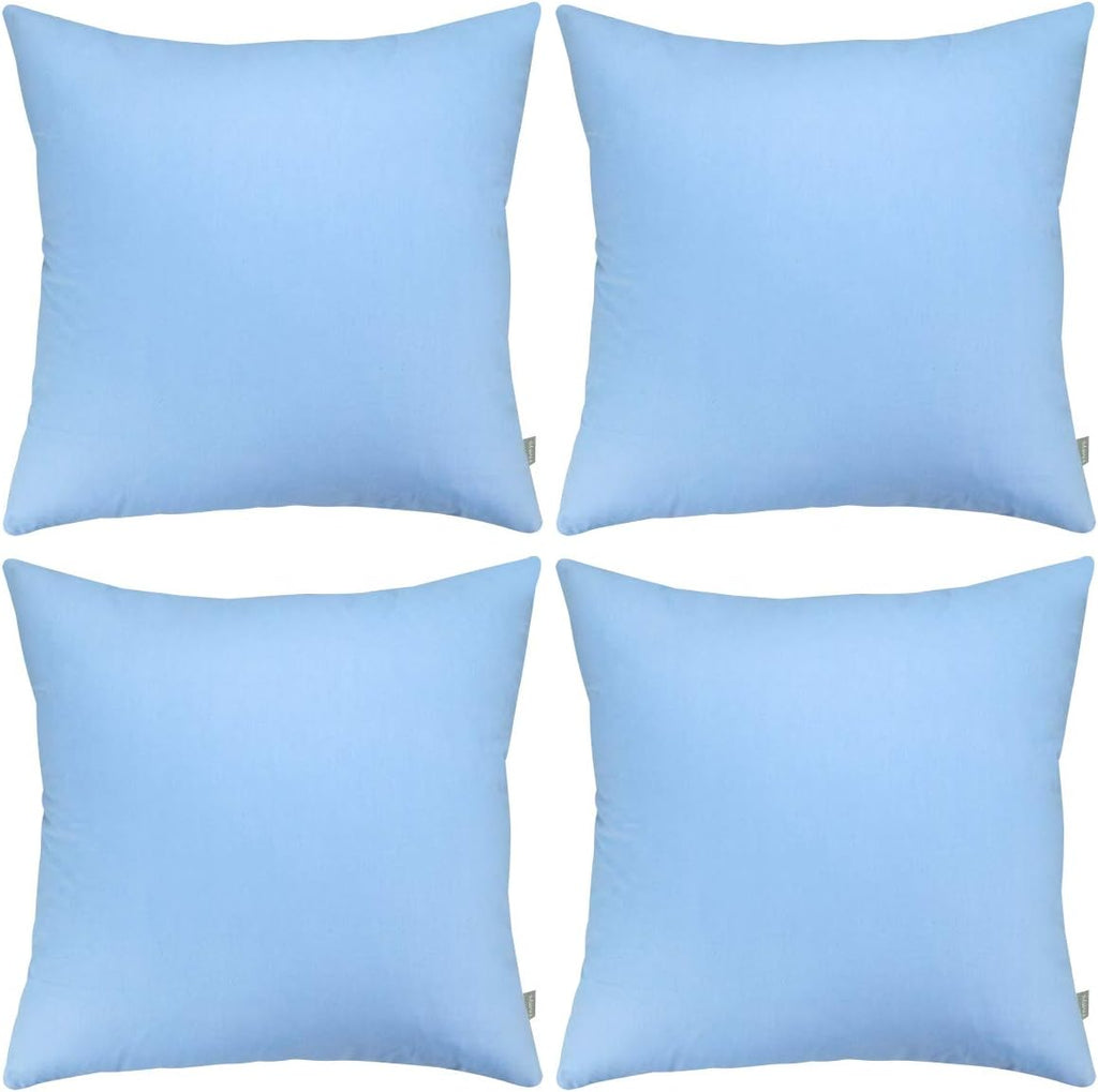 Thmyo 4-Pack 100% Cotton Comfortable Solid Decorative Throw Pillow Case, Square Cushion Cover Pillowcase Sublimation Blank Pillow Covers DIY Throw Pillowcase for Sofa(20x20 inch/ 50x50cm,Sky Blue)