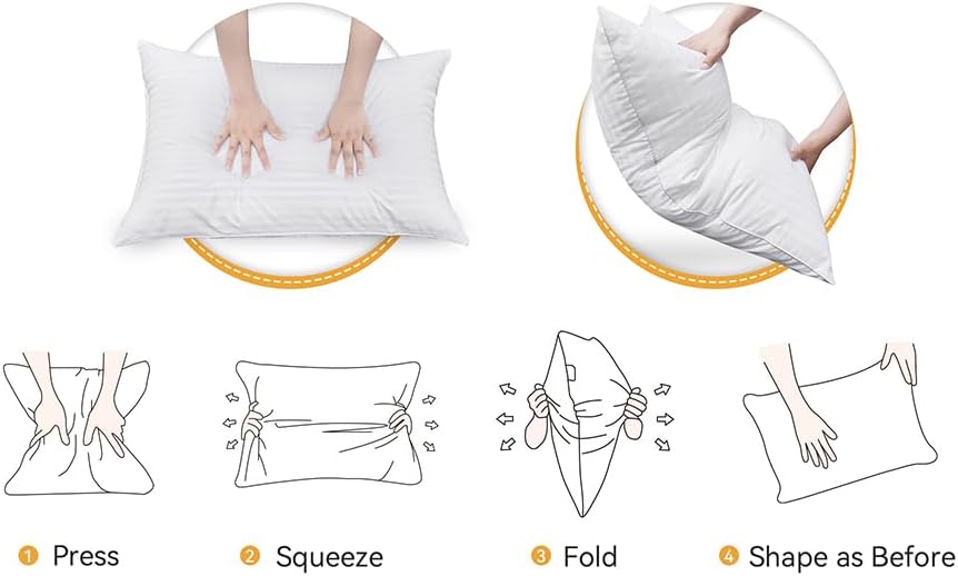 Oubonun Standard Size Pillows Set of 2 - Fluffy & Supportive Down Alternative Pillows with Zippered Cotton Cover - Breathable and Cool for All Sleeping Positions - Machine Washable - 20"x26"