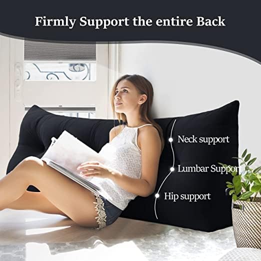 Wedge Headboard Pillow Dorm Room Reading Pillow Back Support for Sitting Up in Bed Bolster Lumbar Cushion Body Positioning Bedrest Gifts for Mom Velvet 59in Black Queen
