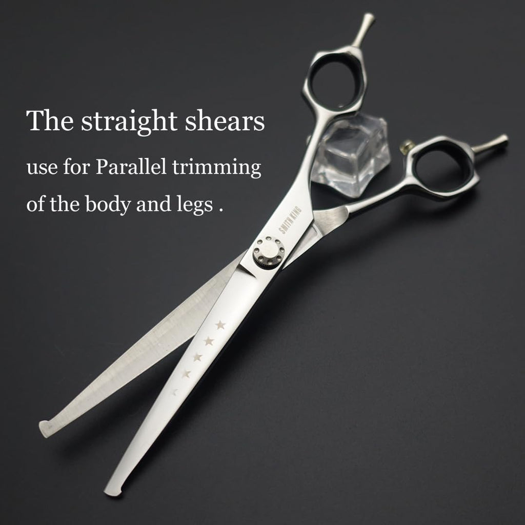 7 inches Safe Dog Grooming Scissors Set with Round Tip,Straight & Thinning & Curved Shears Set with comb for Dog & Cat Grooming human hair cutting (Black 4 in 1 with comb)