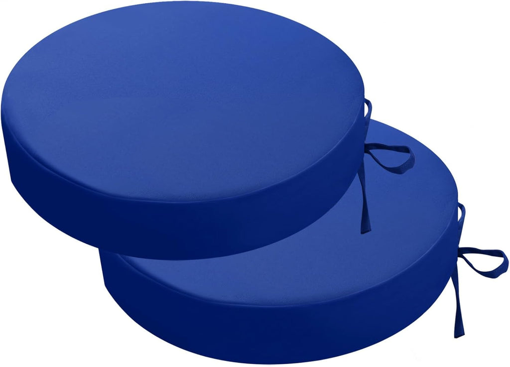 idee-home Outdoor Bistro Chair Cushions, 15”x15”x 3” Thick Outdoor Round Seat Cushions Set of 2 with Ties, Waterproof Round Patio Furniture for Garden