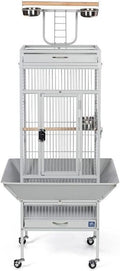 Retro Renaissance Iron Select Bird Cage with Elegant Design, Durable Construction, Easy-Clean Tray Pewter White