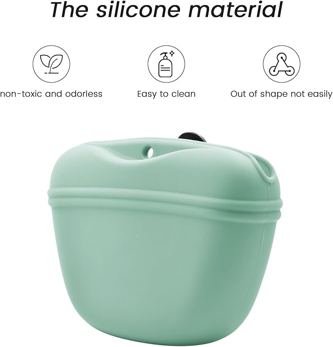AUDWUD Silicone Dog Treat Pouch,with Dog Training Clicker,Clip on Portable Training Container,Convenient Magnetic Buckle Closing and Waist Clip