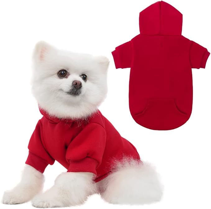 KOOLTAIL Basic Dog Hoodie - Soft and Warm Dog Hoodie Sweater with Leash Hole and Pocket, Dog Winter Coat, Cold Weather Clothes Sweatshirt for Small Medium Large Dogs Puppy Cat Boys Girls Red XS