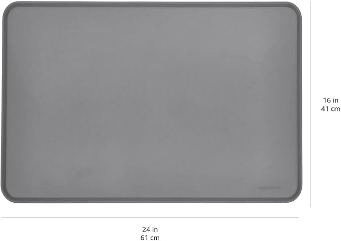 Amazon Basics Waterproof Anti-Slip Silicone Pet Food and Water Bowl Mat, 24 x 16 inches, Grey, Solid