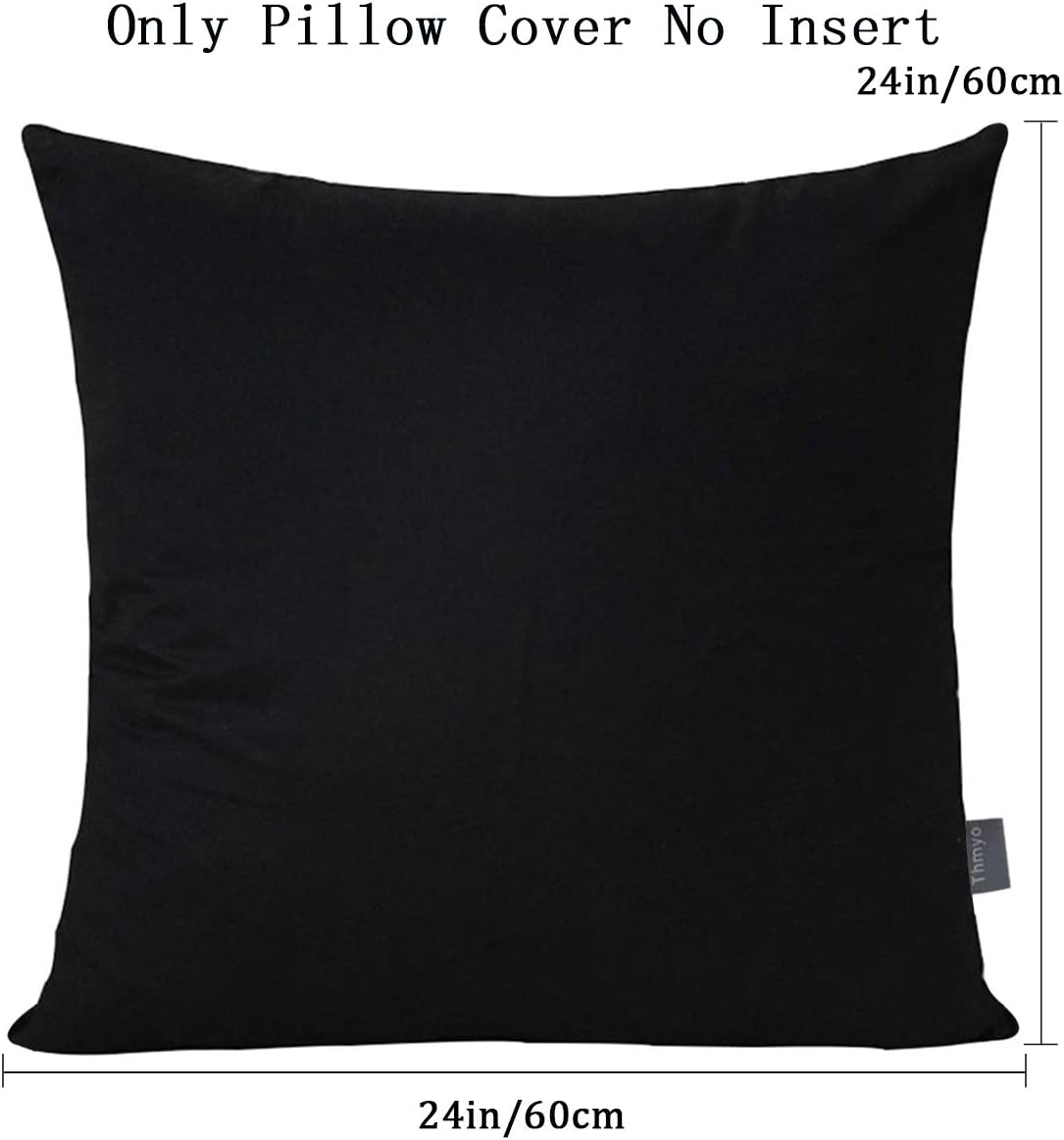 Thmyo 4-Pack 100% Cotton Comfortable Solid Decorative Throw Pillow Case Square Cushion Cover Pillowcase Sublimation Blank Pillow Covers Christmas DIY Throw Pillowcase for Sofa(24x24inch/60x60cm,Black)