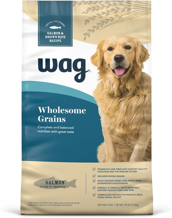 Amazon Brand - Wag Wholesome Grains Dry Dog Food with Salmon and Brown Rice, 30 lb Bag (Pack of 1)