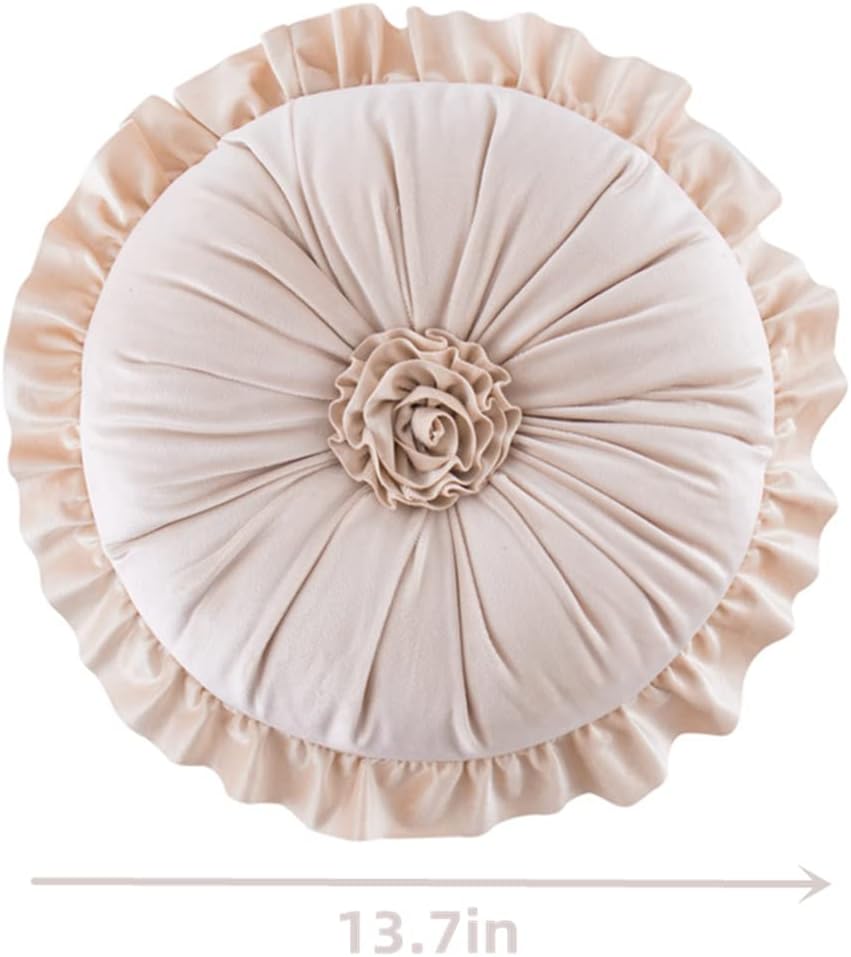 S SSOY Velvet Round Pillow - Ruffle Home Decoration Cushion for Sofa, Chair, Bed, Window, Floor, 13.7in