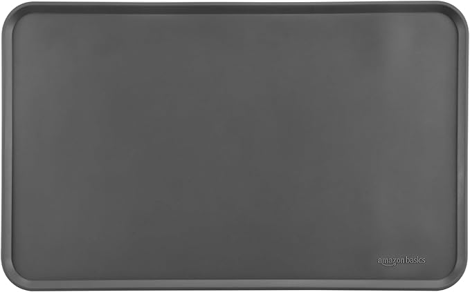 Amazon Basics Waterproof Anti-Slip Silicone Cat & Dog Food Mat, Pet Mats with Raised Edges for Food and Water Bowl to Protect Floors, 18.5 x 11.5 Inches, Gray, Solid