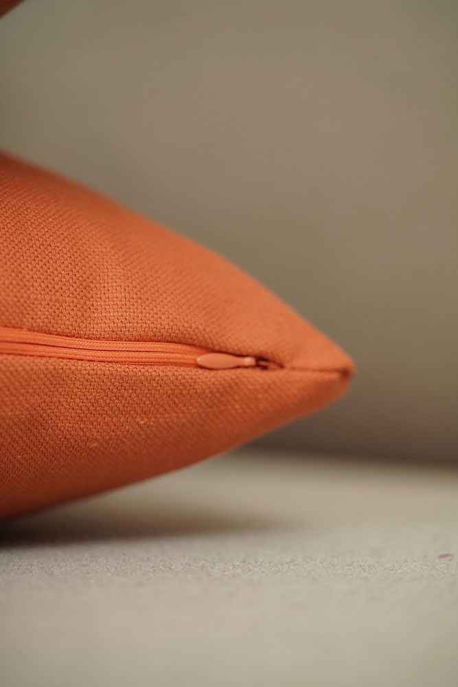 Haven & Glow Decorative Throw Pillow Cover – Square Cushion Case with Zipper | Modern Sofa, Couch & Bed Accent Pillow Covers for Living Room, Bedroom & Home Decor | 18 x 18 Inch – Soft Orange – 2 Pc