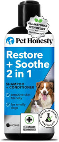 Pet Honesty Restore + Soothe 2 in 1 Shampoo + Conditioner for Sensitive Skin for Dogs & Cats - Dog Skin and Coat Supplement - Soothes Itching, Irritation and Hot Spots (Coconut) - 16oz