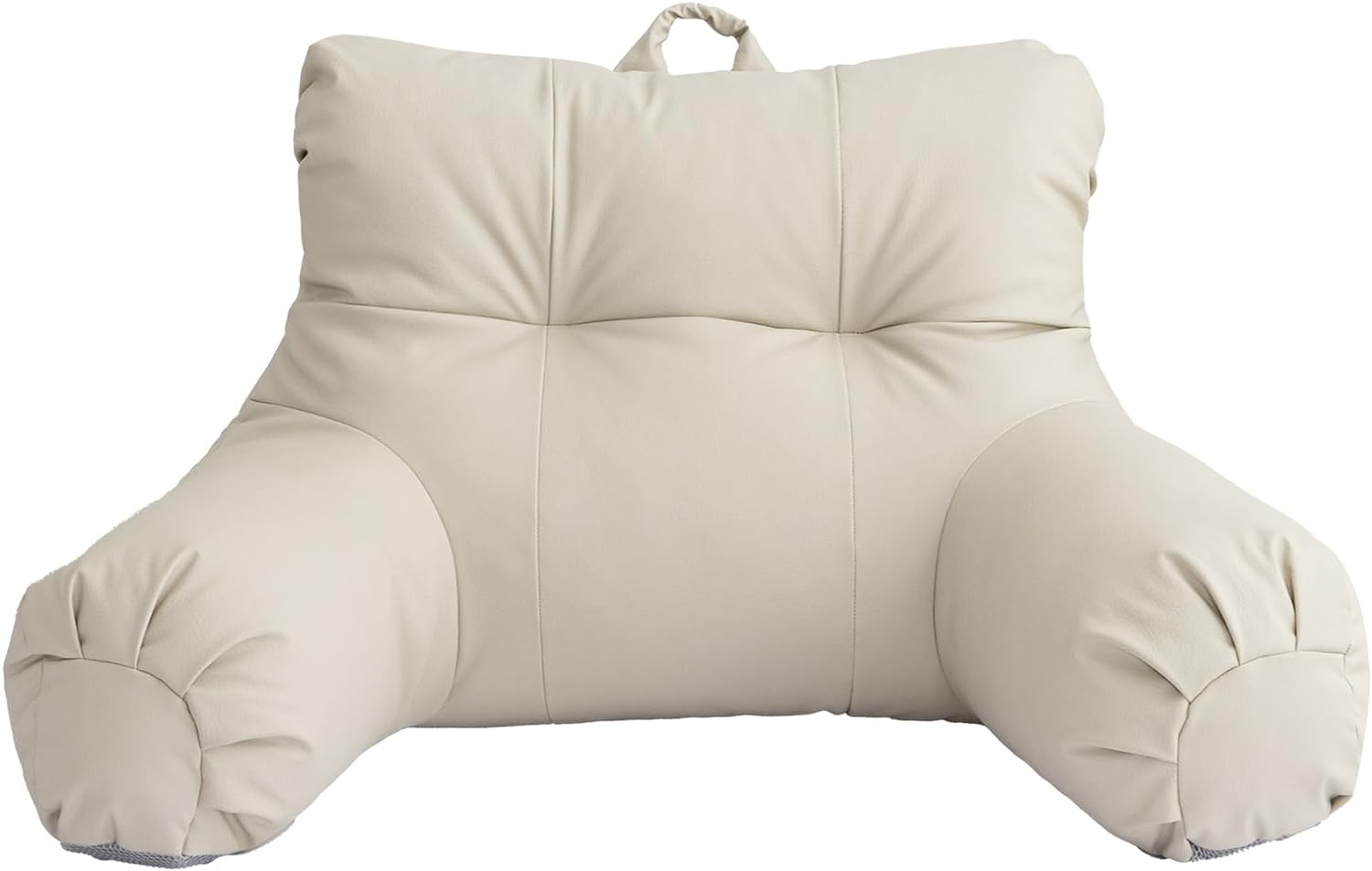 A Nice Night Faux Leather Reading Pillow for All Season,Wedge Bedrest Pillow Backrest with Arms Back Support for Sitting Up in Bed/Couch,Natural