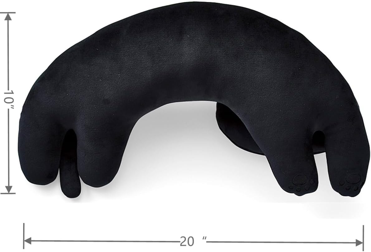 U-Shaped Cat Plush Pillow, Cute Plushies, 20" - Ultrasoft Cat Stuffed Animal, Birtday Gift (Black)