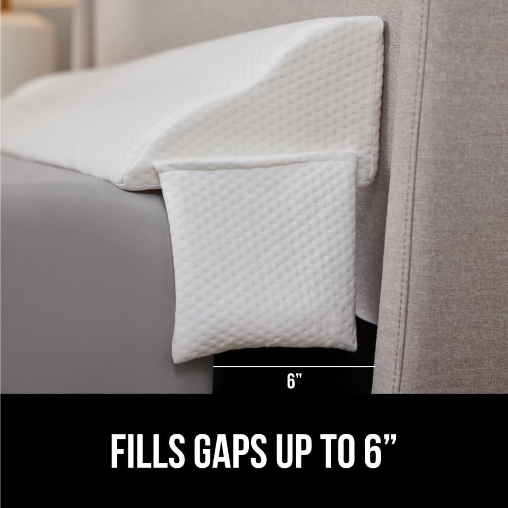 GORILLA GRIP Patent Pending Bed Wedge Pillow Headboard Gap Filler, US Designed, Comfortable Supportive High Density Foam Pillows, Stay in Place Gripping Dots, Wedges Between Mattress, Twin/XL White