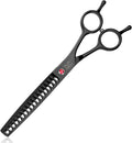JASON 7.5" Dog Grooming Scissor - Professional Thinning Chunker Shear with 18 Teeth Japanese Stainless Steel Hair Scissors for Dogs, Cats and Other Pets (Chunker, Black)