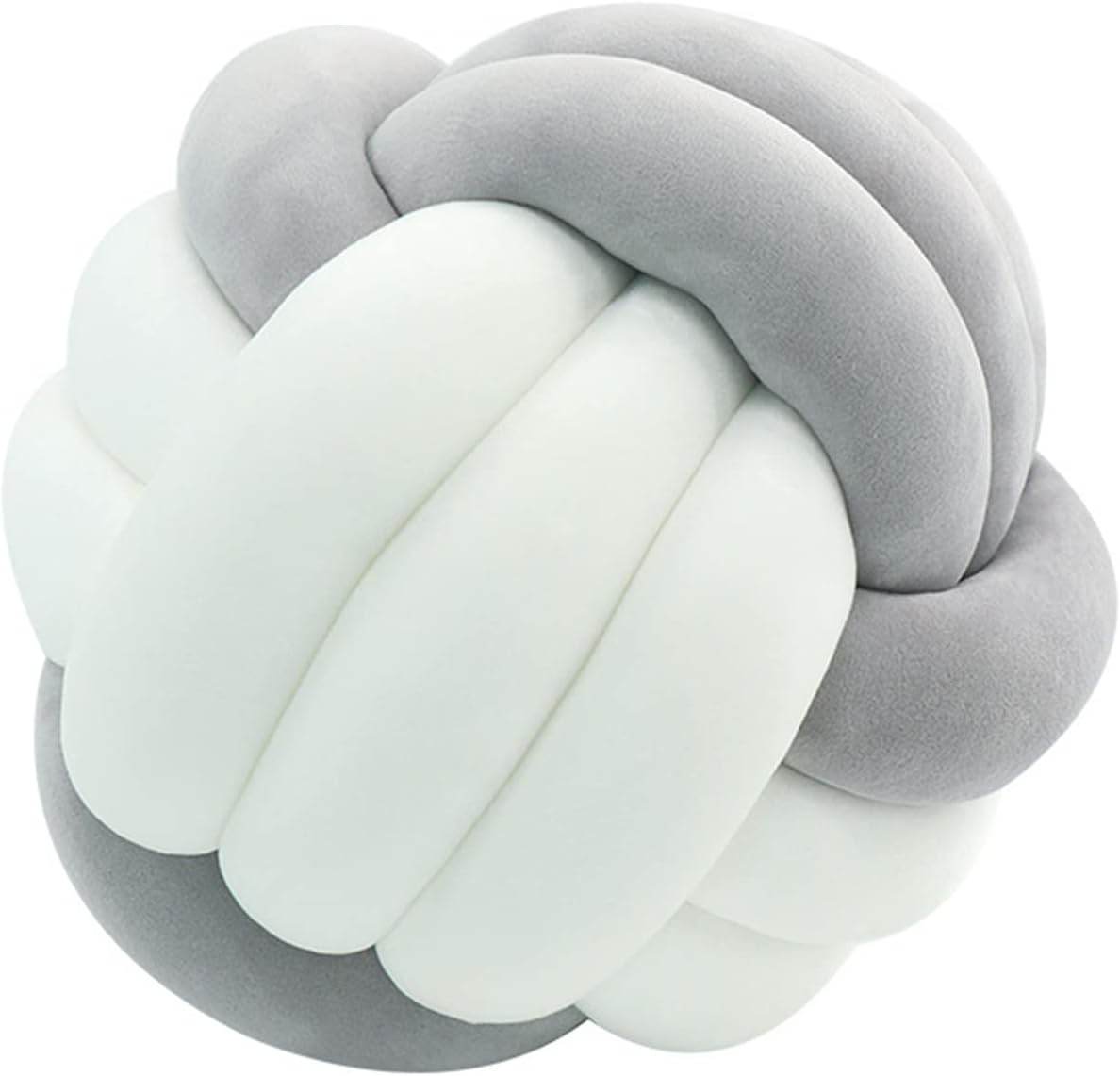 Round Throw Pillow, Soft Handmade Knot Ball Pillows, Home Decoration Pillow, Knotted Plush Toys Throw Pillow (10.6 inches, Grey White)