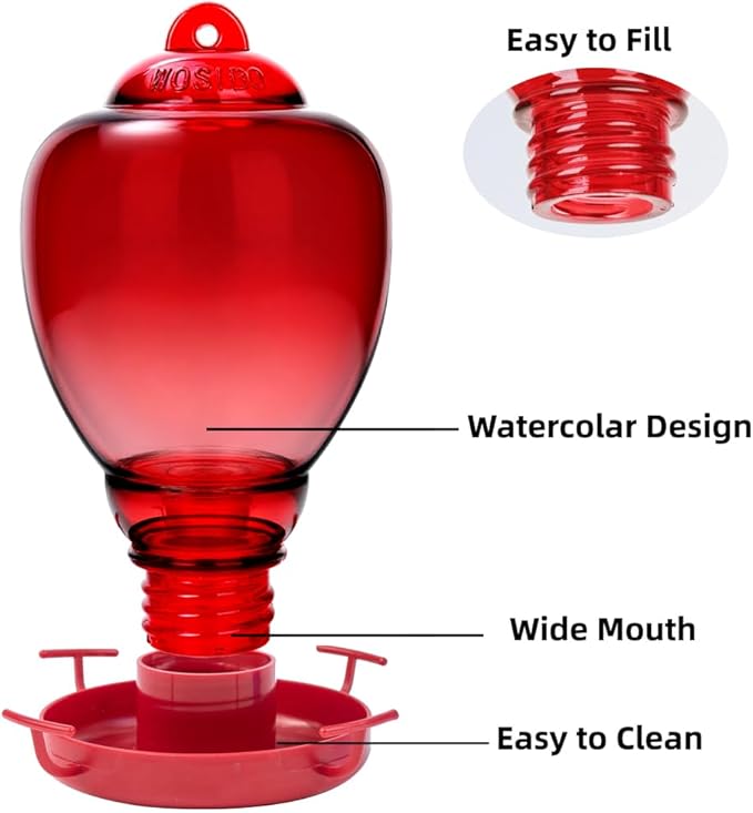 Colorful Glass Wild Bird Waterer 32 Oz Bird Water Feeder for Outdoors Garden Outside Water Cooler Tree Yard Decoration (Red Flower)