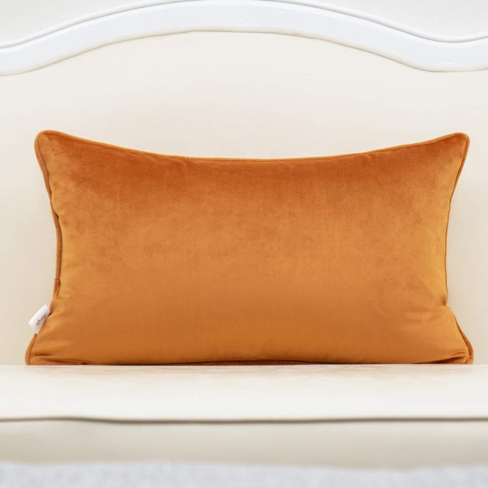Alerfa 12 x 20 Inch Rectangle Leaf Pillow Embroidery Cut Velvet Cushion Case Luxury Modern Lumbar Throw Pillow Cover Decorative Pillow for Couch Sofa Living Room Bedroom Car, Orange