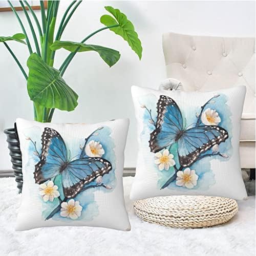 bassyil Butterfly Throw Pillow Covers Decorative Linen Pillow Cases Set of 2 Square Cushion Cover for Couch Sofa Bedroom Patio 18x18 Inch