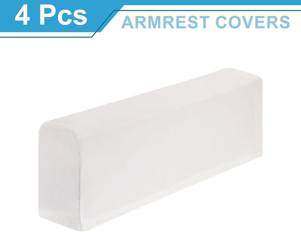 uxcell 4Pcs Stretch Armrest Covers, Polyester Soft Armchair Slipcovers Couch Recliner Arm Cover for Chair Sofa Protector, White