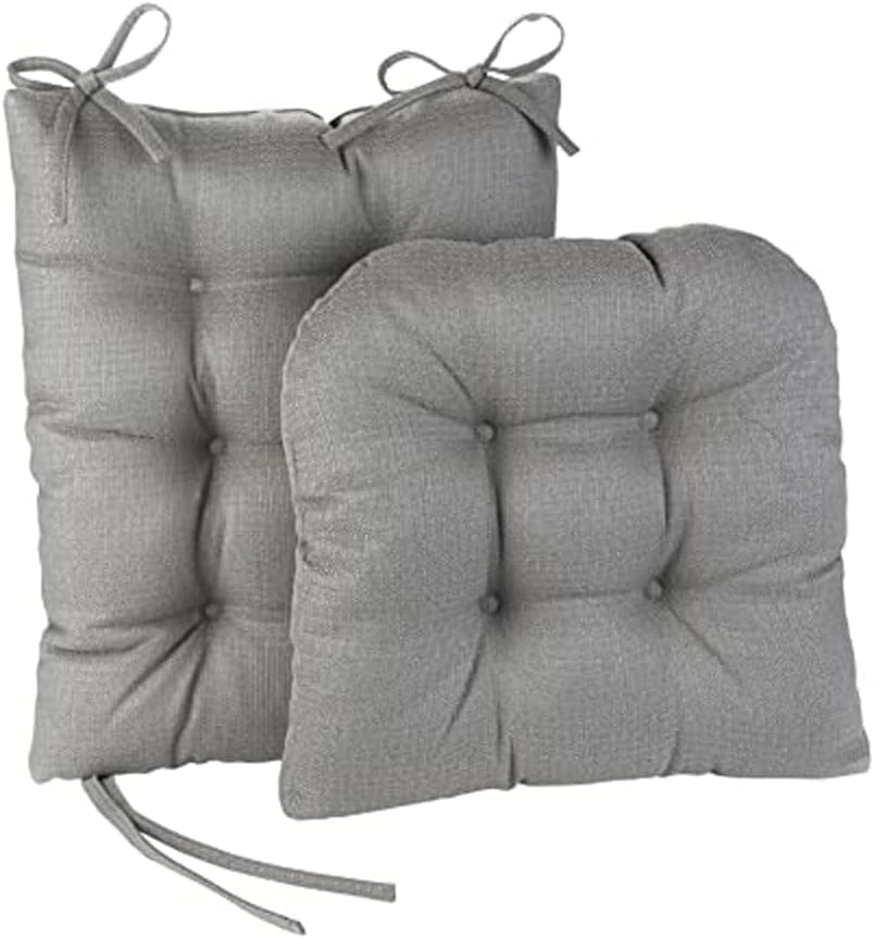 Klear Vu Omega Non-Slip Rocking Chair Cushion Set, Assembled in USA, Thick Padding & Tufted Design, Includes Seat Pad & Back Pillow with Ties, 17x17 Inches, 2-Piece Set, Solid Gray