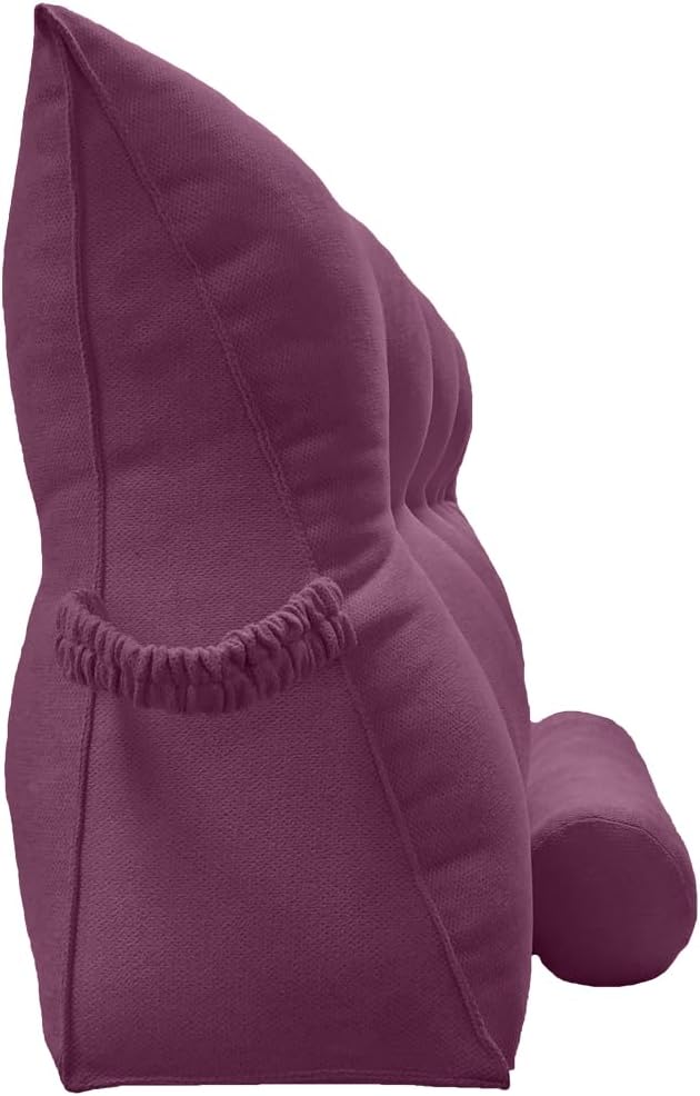 Triangular Reading Bedrest Pillow Bolster Cushion Headboard Backrest Wedge Pillow with Two Detachable Roll Pillows for Neck & Lumbar Support (Onion Purple, California King: 71x8x20 inches)