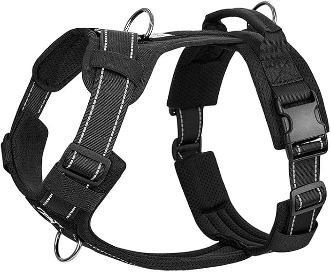 OneTigris Dog Harness, Soft Padding No Pull Dog Vest Harness, Durable High-Tensile Nylon, Adjustable Tactical Harness for Medium and Large Dogs with Reflective, 1 Handle, 3 D-Rings