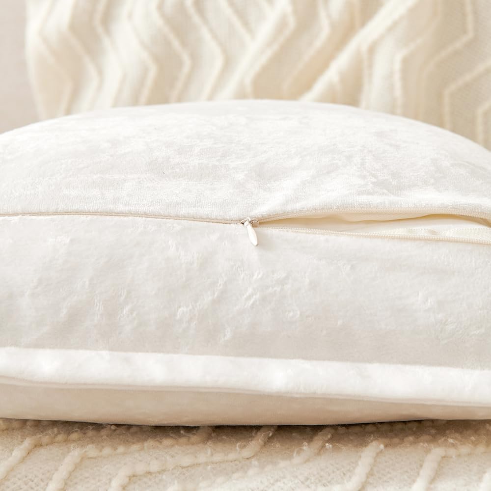 Luxurious Velvet Throw Pillow Covers 20x20 Set of 2 Decorative Pillow Covers Solid Square Cushion Case for Sofa Couch Bedroom Farmhouse, Off White