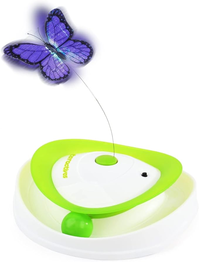 ALL FOR PAWS 2 in 1 Interactive Cat Butterfly Flutter Toy with Rolling Balls Automatic Kitten Spinner Toys for Indoor Cats