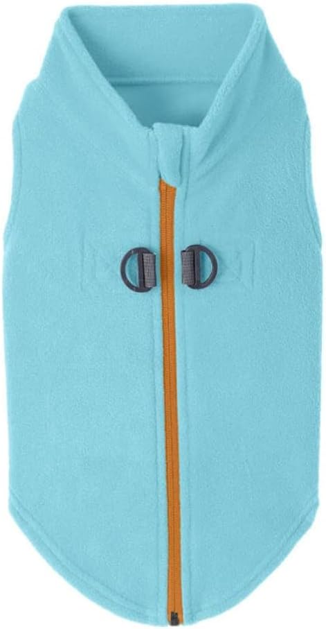 Gooby Zip Up Fleece Dog Sweater - Turquoise, Small - Warm Pullover Fleece Step-in Dog Jacket with Dual D Ring Leash for Small to Medium Dogs