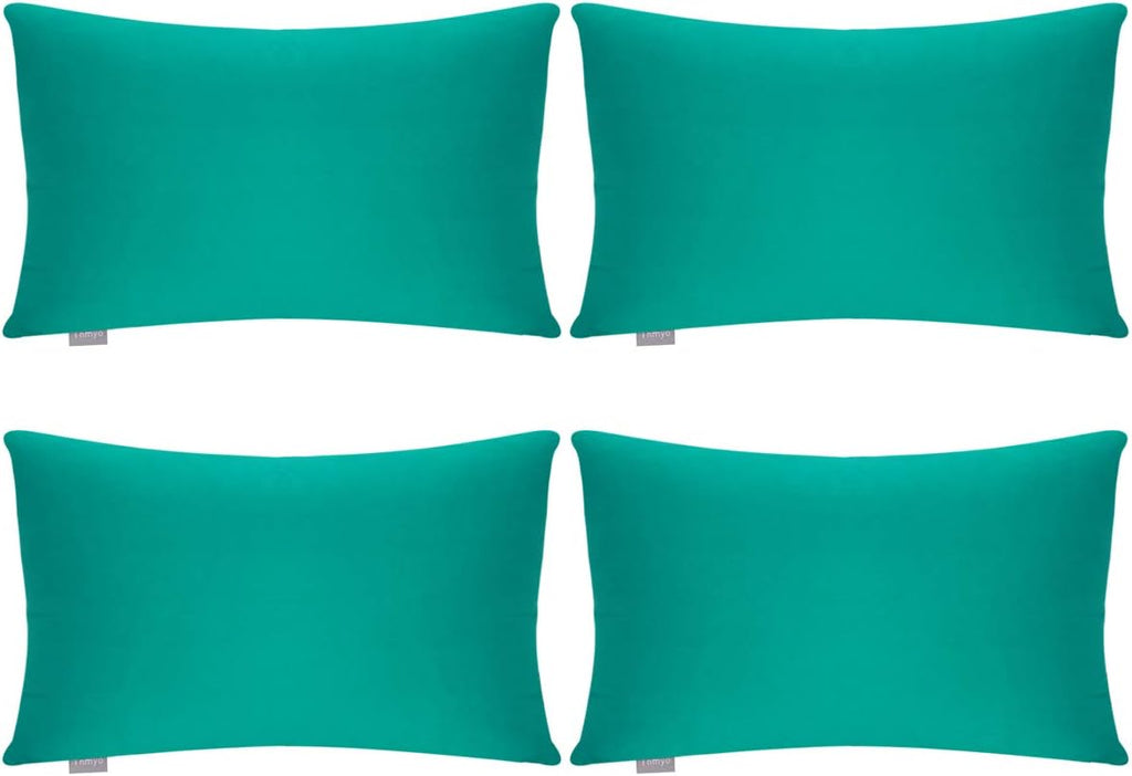 Thmyo 4-Pack 100% Cotton Lumbar Comfortable Solid Decorative Throw Pillow Case, Rectangle Cushion Cover Pillowcase Sublimation Blank Pillow Covers DIY Throw Pillowcase(12x20inch/30x50cm, Lake Blue)